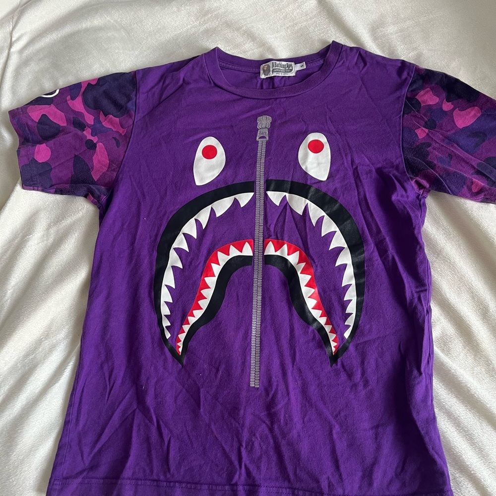 Bape Purple Shark Face Short Sleeve Tee
